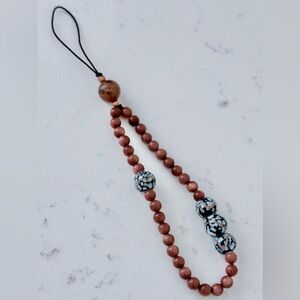 Goldstone & cloisonné copper beaded cell phone wristlet, lanyard